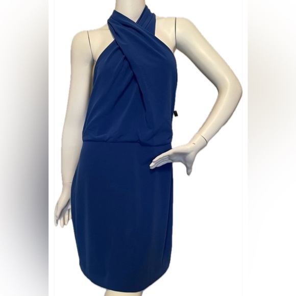 Halston Alix Cross Neck Crepe Mini Dress Sz. 6 - Picture 2 of 6
